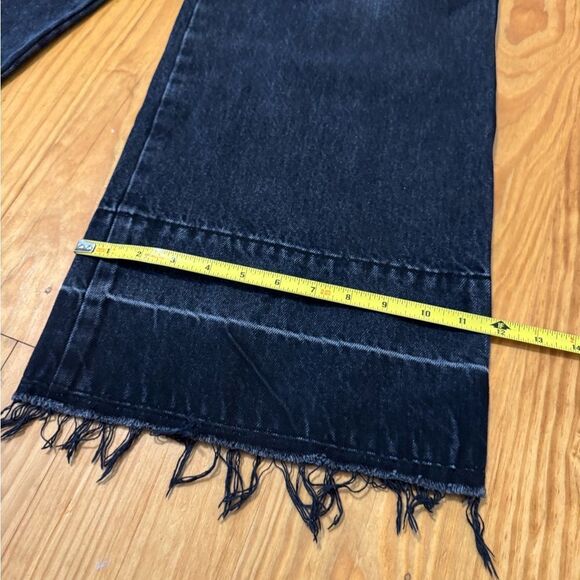 Moussy Vintage Elba Center Press Wide Crop Jean Black Wash Ankle Cotton Fray 28 - Picture 9 of 13